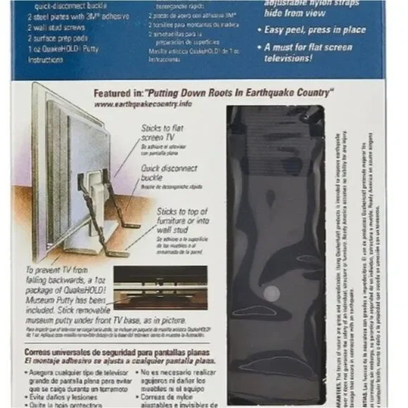 QuakeHOLD! Universal‎ Flat Screen TV Safety Straps. Secure TVs. Kid safety. NEW - Picture 11 of 11